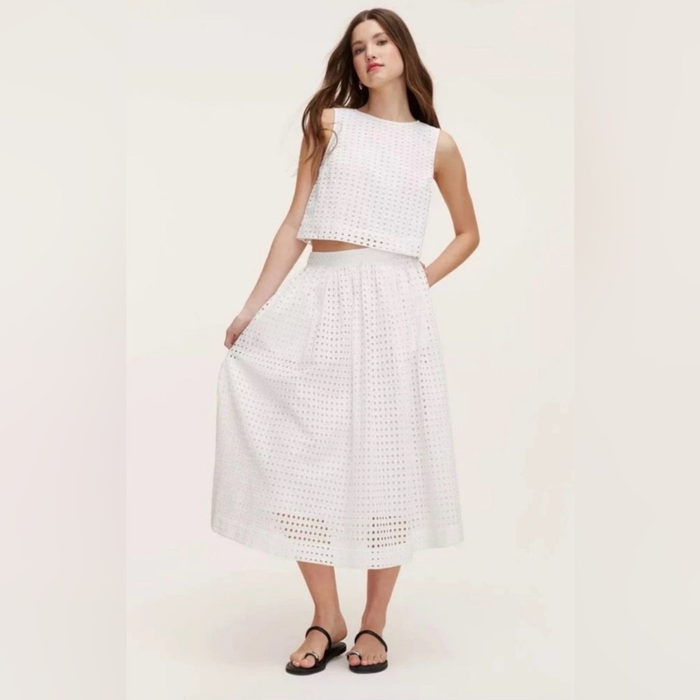Kate Spade Midi Skirt Sz 3X White Eyelet A-Line